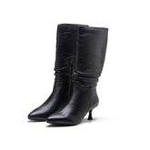Lucia Womens Ruched Leather Heel Boot