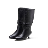 Lucia Womens Ruched Leather Heel Boot