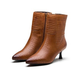 Noa Womens Croc Leather Heel Bootie