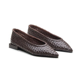 Yara Women's Leather Weave Pointed Ballerinas- Brown