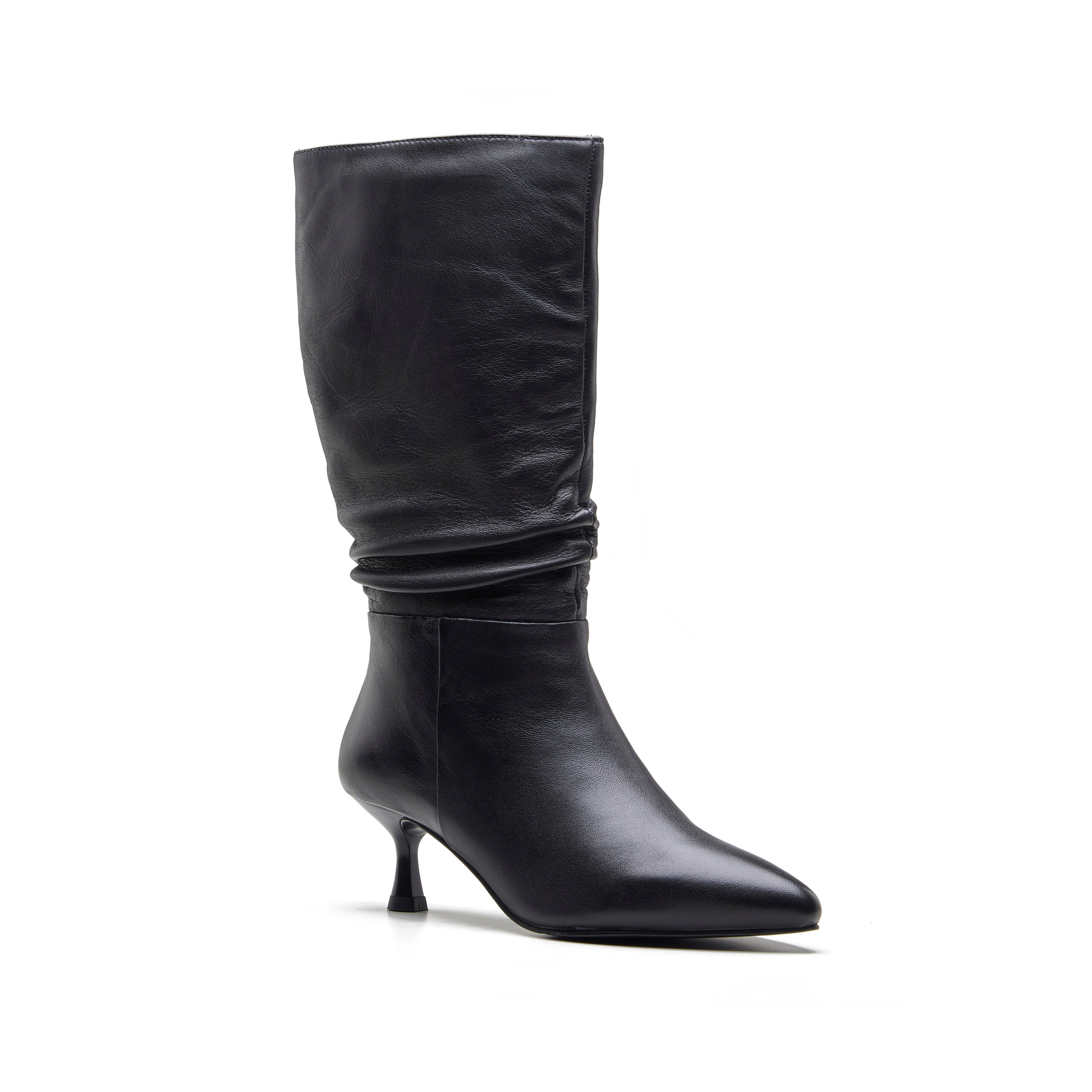 Lucia Womens Ruched Leather Heel Boot