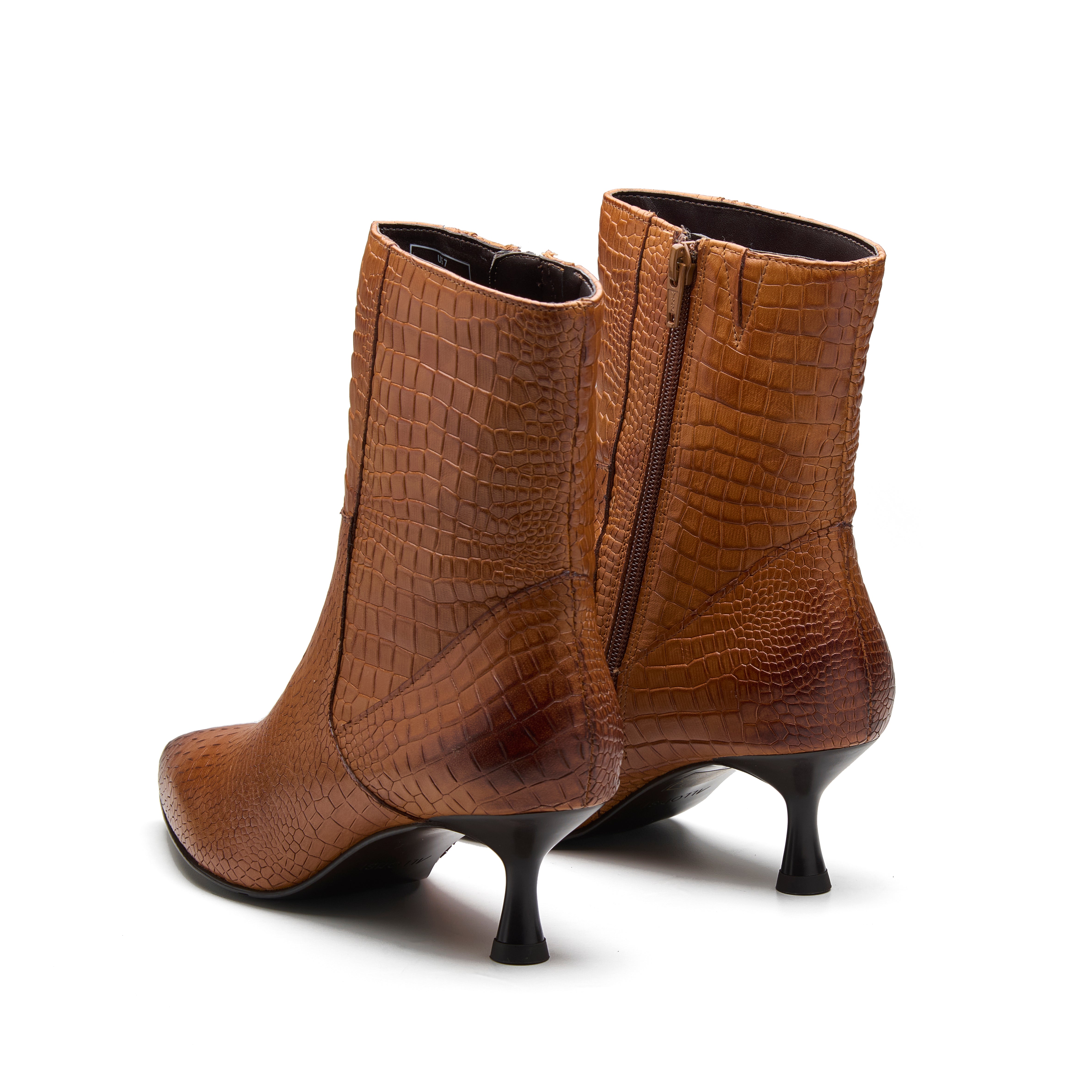 Noa Womens Croc Leather Heel Bootie