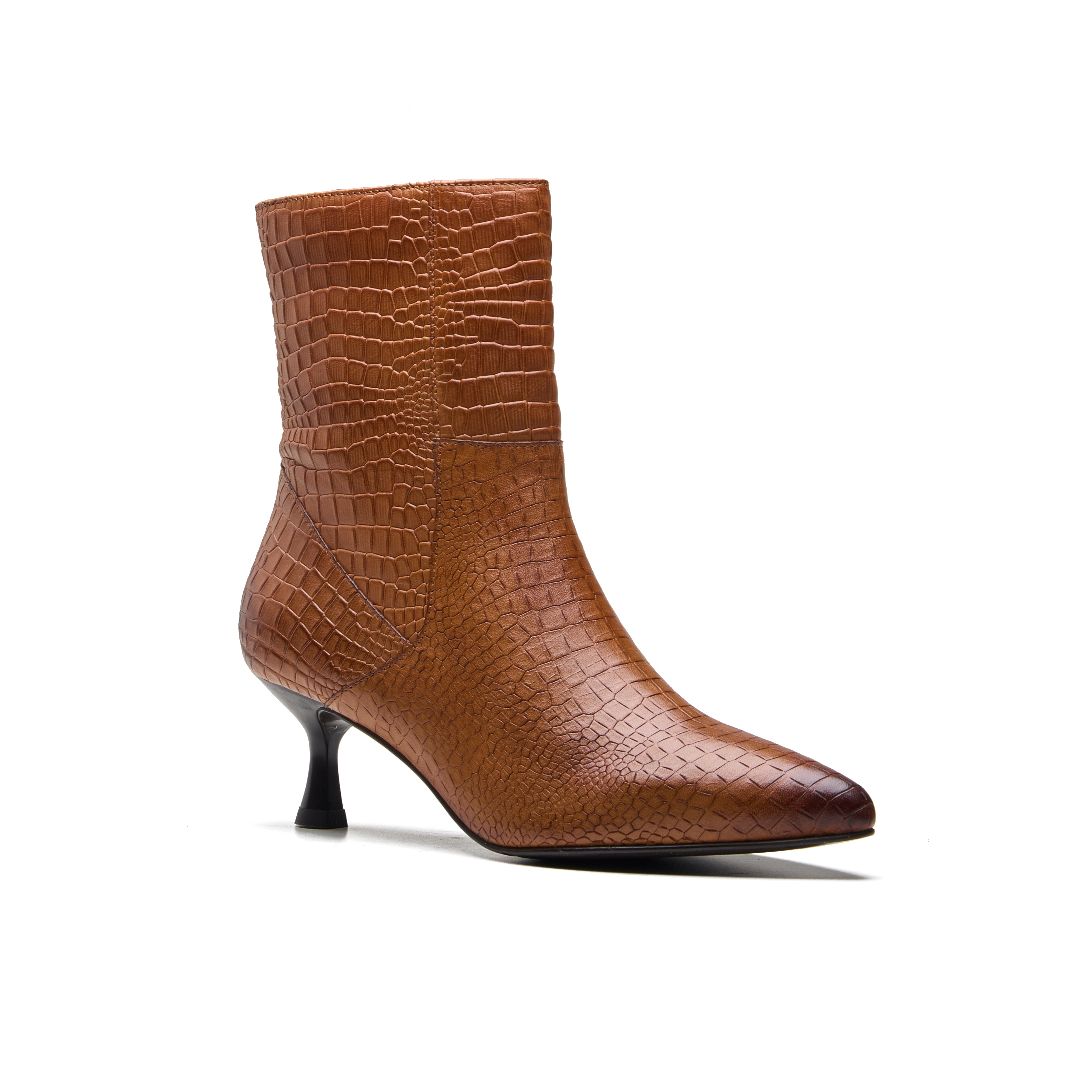 Noa Womens Croc Leather Heel Bootie