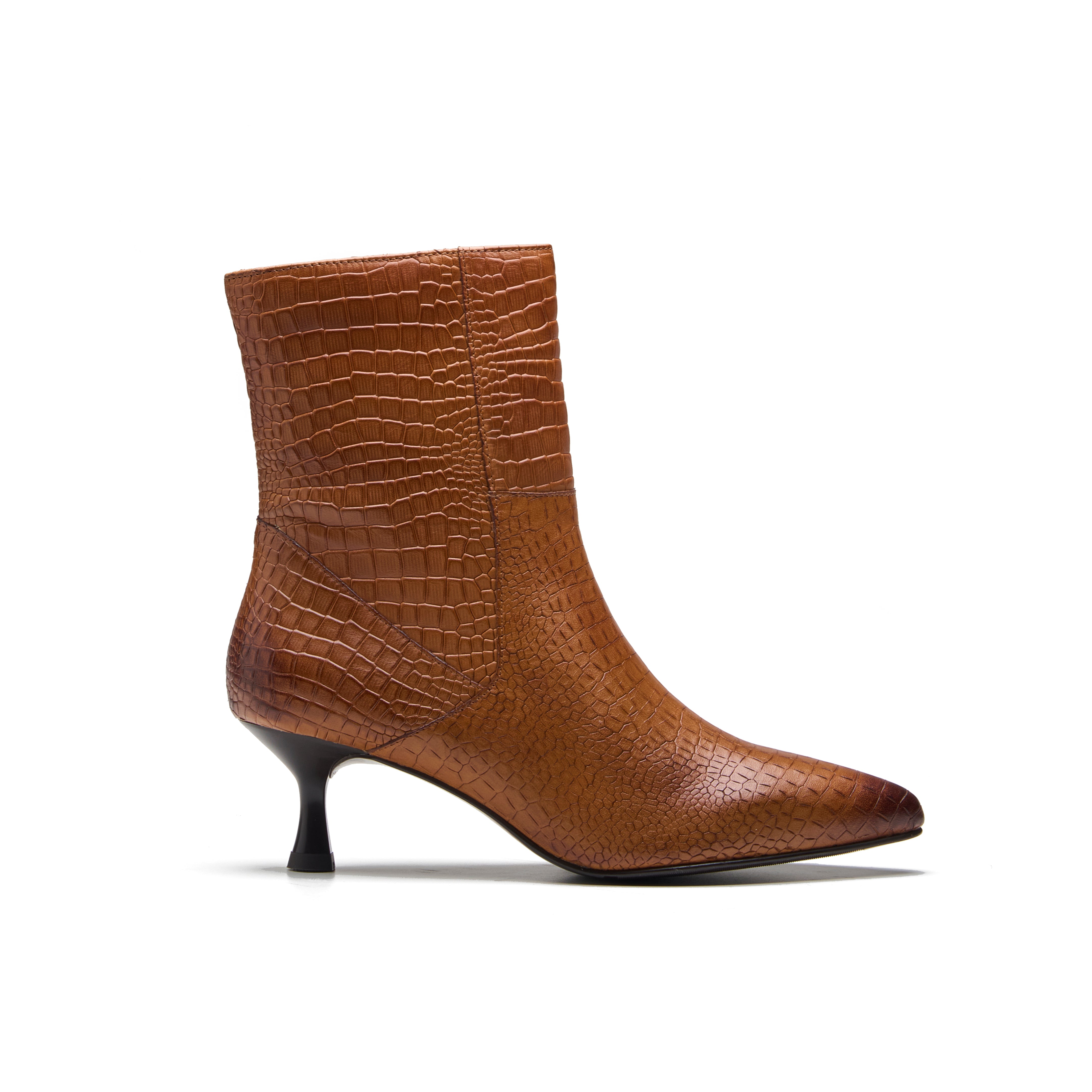 Noa Womens Croc Leather Heel Bootie