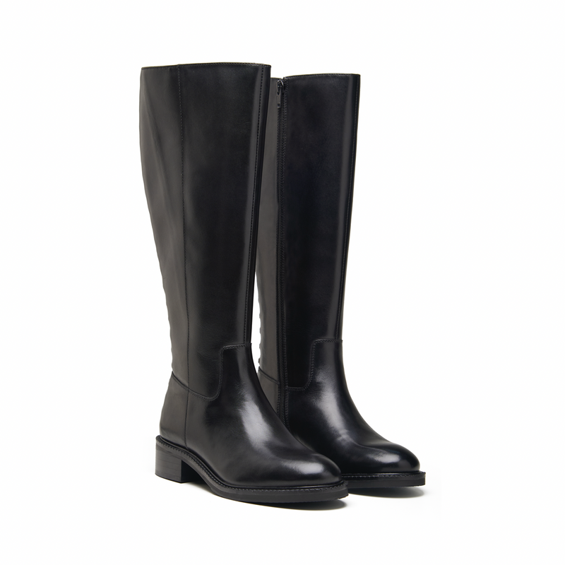 ロングブーツ Arion Cowhide Basic Back Belt Line Long Boots (6cm, 3 COLOR) Women's - Brown - Dark - Leather - Lace-to-toe Boots – LANX