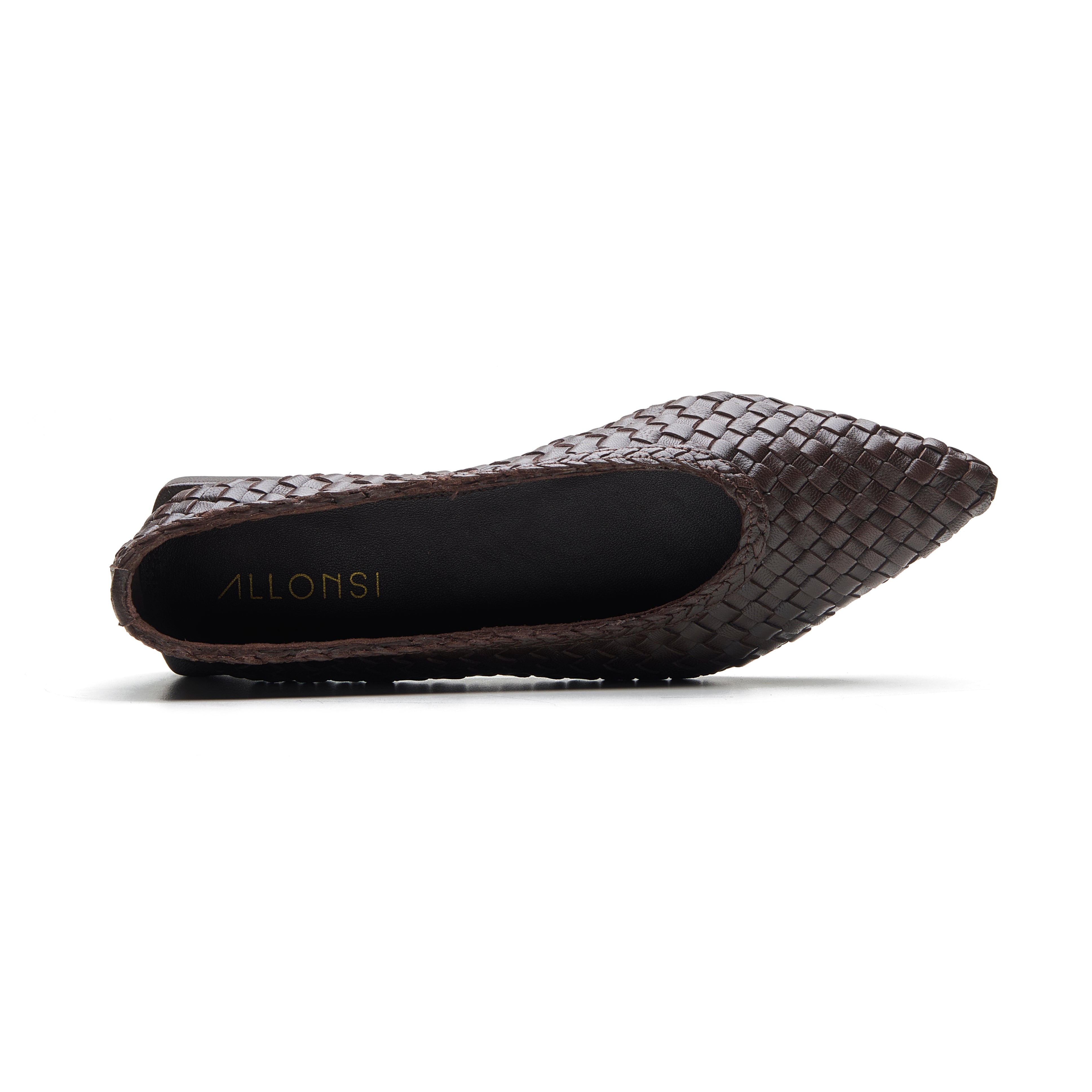 Yara Women's Leather Weave Pointed Ballerinas- Brown