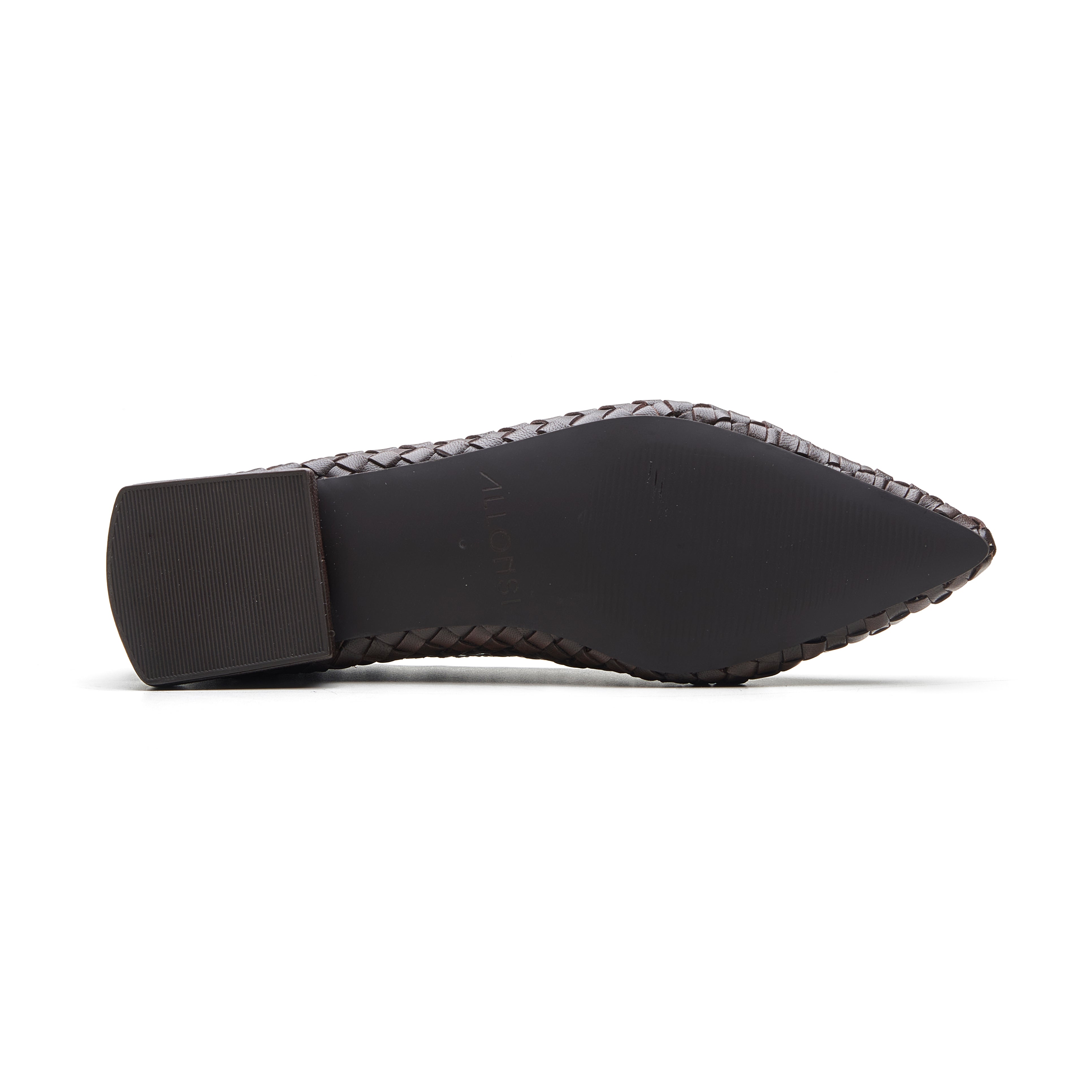 Yara Women's Leather Weave Pointed Ballerinas- Brown