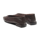 Yara Women's Leather Weave Pointed Ballerinas- Brown