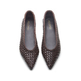 Yara Women's Leather Weave Pointed Ballerinas- Brown